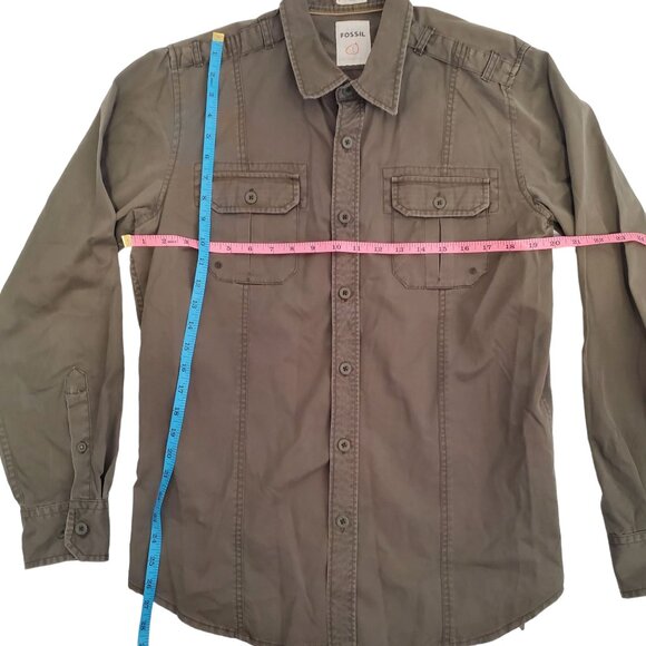 Fossil Mens Vintage Fit Long Sleeve ButtonUp Shirt Size Large Olive Green Cotton - Picture 6 of 8
